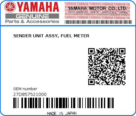 Product image: Yamaha - 27D857521000 - SENDER UNIT ASSY, FUEL METER  0