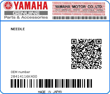Product image: Yamaha - 28414116K400 - NEEDLE  0