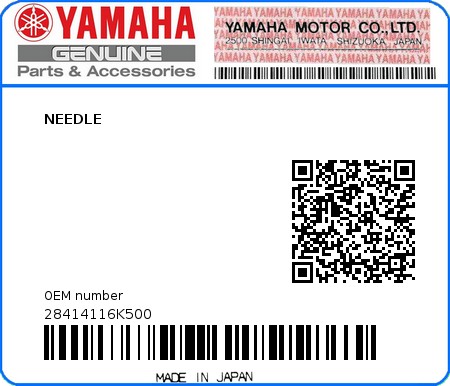 Product image: Yamaha - 28414116K500 - NEEDLE  0