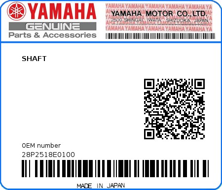 Product image: Yamaha - 28P2518E0100 - SHAFT  0