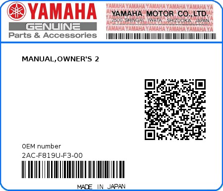 Product image: Yamaha - 2AC-F819U-F3-00 - MANUAL,OWNER'S 2  0