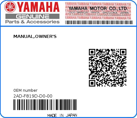 Product image: Yamaha - 2AD-F819D-D0-00 - MANUAL,OWNER'S  0