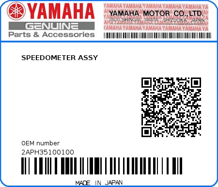 Product image: Yamaha - 2APH35100100 - SPEEDOMETER ASSY  0