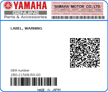 Product image: Yamaha - 2B0-21568-R0-00 - LABEL, WARNING  0