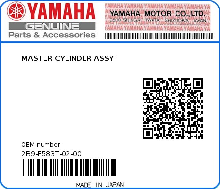 Product image: Yamaha - 2B9-F583T-02-00 - MASTER CYLINDER ASSY  0
