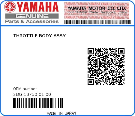 Product image: Yamaha - 2BG-13750-01-00 - THROTTLE BODY ASSY  0