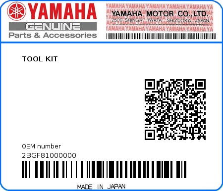 Product image: Yamaha - 2BGF81000000 - TOOL KIT  0