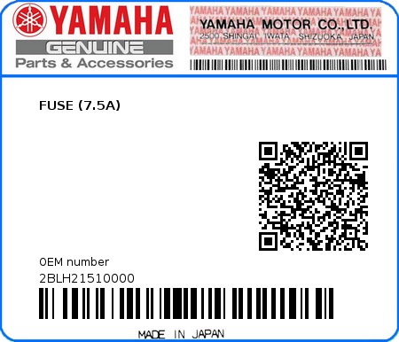Product image: Yamaha - 2BLH21510000 - FUSE (7.5A)  0