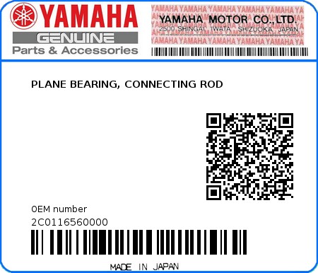 Product image: Yamaha - 2C0116560000 - PLANE BEARING, CONNECTING ROD  0