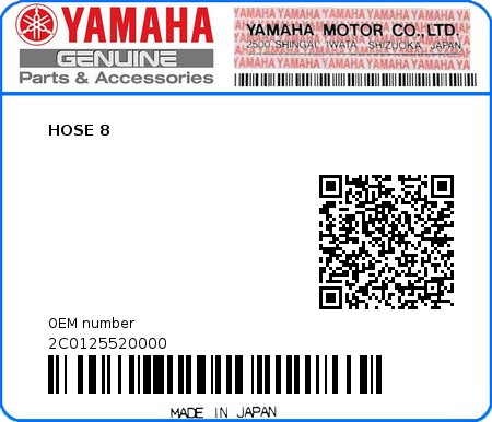 Product image: Yamaha - 2C0125520000 - HOSE 8  0