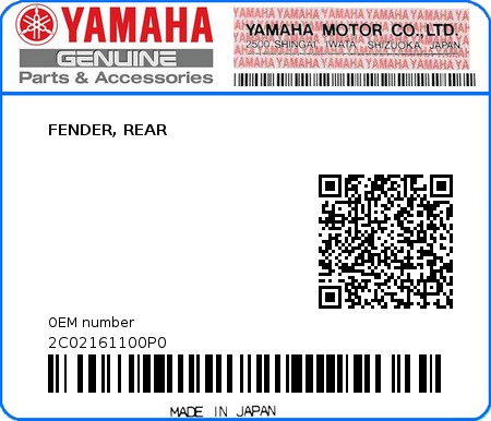Product image: Yamaha - 2C02161100P0 - FENDER, REAR  0