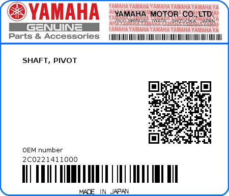 Product image: Yamaha - 2C0221411000 - SHAFT, PIVOT  0