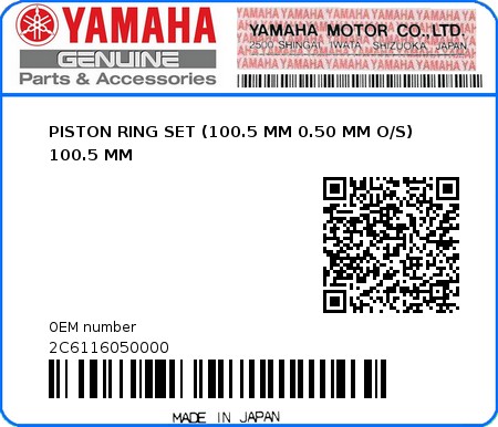 Product image: Yamaha - 2C6116050000 - PISTON RING SET (100.5 MM 0.50 MM O/S) 100.5 MM  0