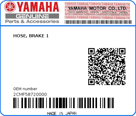 Product image: Yamaha - 2CMF58720000 - HOSE, BRAKE 1  0