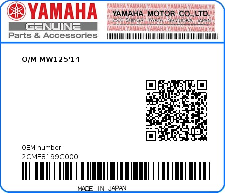 Product image: Yamaha - 2CMF8199G000 - O/M MW125'14  0
