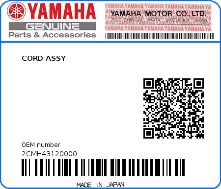 Product image: Yamaha - 2CMH43120000 - CORD ASSY  0