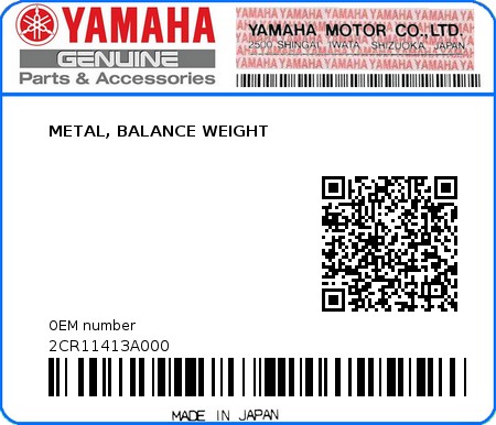 Product image: Yamaha - 2CR11413A000 - METAL, BALANCE WEIGHT  0