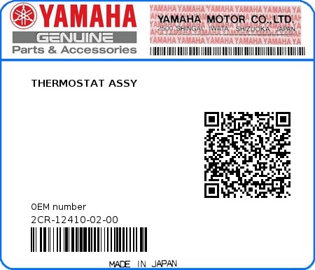 Product image: Yamaha - 2CR-12410-02-00 - THERMOSTAT ASSY  0