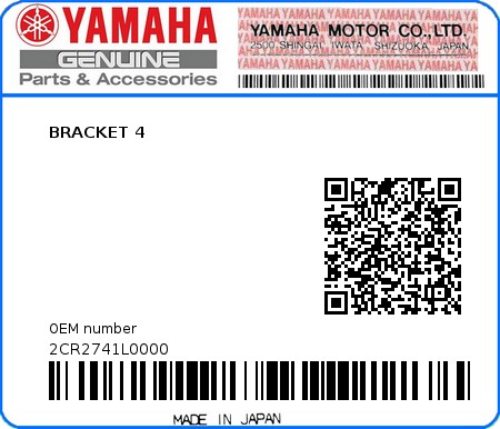 Product image: Yamaha - 2CR2741L0000 - BRACKET 4  0