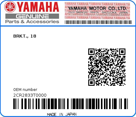 Product image: Yamaha - 2CR2833T0000 - BRKT., 18  0