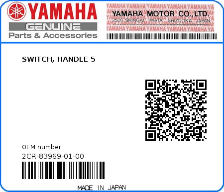 Product image: Yamaha - 2CR-83969-01-00 - SWITCH, HANDLE 5  0