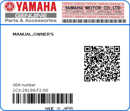 Product image: Yamaha - 2CX-28199-F2-00 - MANUAL,OWNER'S  0