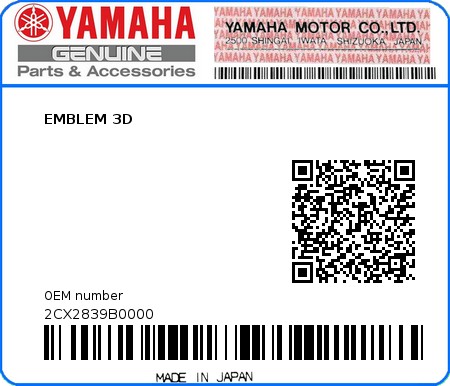 Product image: Yamaha - 2CX2839B0000 - EMBLEM 3D  0