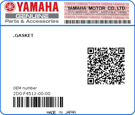 Product image: Yamaha - 2D0-F4512-00-00 - .GASKET  0