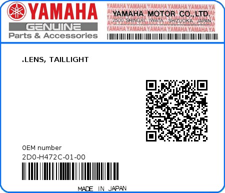 Product image: Yamaha - 2D0-H472C-01-00 - .LENS, TAILLIGHT  0