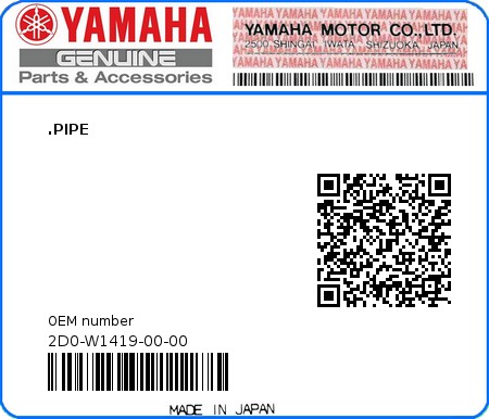 Product image: Yamaha - 2D0-W1419-00-00 - .PIPE  0