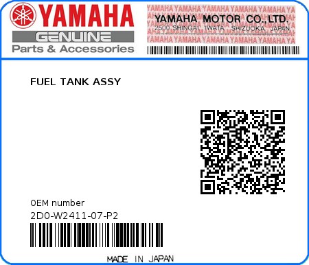 Product image: Yamaha - 2D0-W2411-07-P2 - FUEL TANK ASSY  0