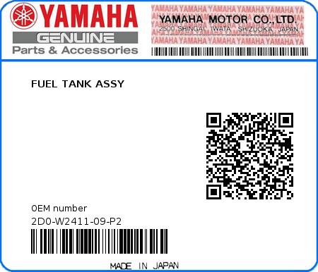 Product image: Yamaha - 2D0-W2411-09-P2 - FUEL TANK ASSY  0