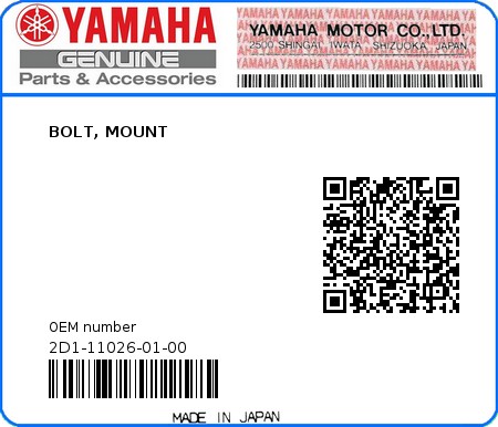 Product image: Yamaha - 2D1-11026-01-00 - BOLT, MOUNT  0