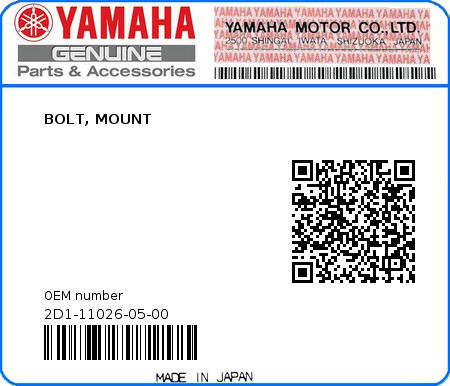 Product image: Yamaha - 2D1-11026-05-00 - BOLT, MOUNT  0