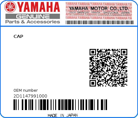 Product image: Yamaha - 2D1147991000 - CAP  0