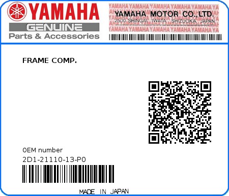 Product image: Yamaha - 2D1-21110-13-P0 - FRAME COMP.  0