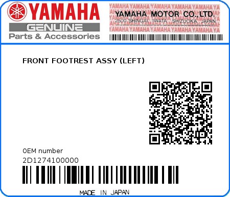 Product image: Yamaha - 2D1274100000 - FRONT FOOTREST ASSY (LEFT)  0