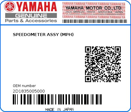 Product image: Yamaha - 2D1835005000 - SPEEDOMETER ASSY (MPH)  0