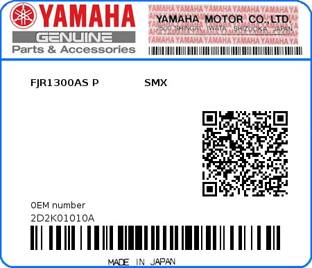 Product image: Yamaha - 2D2K01010A - FJR1300AS P             SMX  0