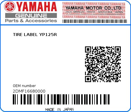 Product image: Yamaha - 2DMF16680000 - TIRE LABEL YP125R  0
