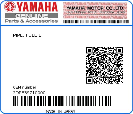 Product image: Yamaha - 2DPE39710000 - PIPE, FUEL 1  0