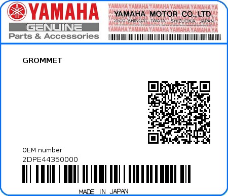 Product image: Yamaha - 2DPE44350000 - GROMMET  0