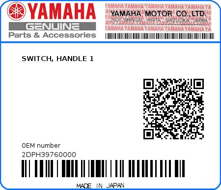 Product image: Yamaha - 2DPH39760000 - SWITCH, HANDLE 1  0