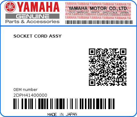 Product image: Yamaha - 2DPH41400000 - SOCKET CORD ASSY  0