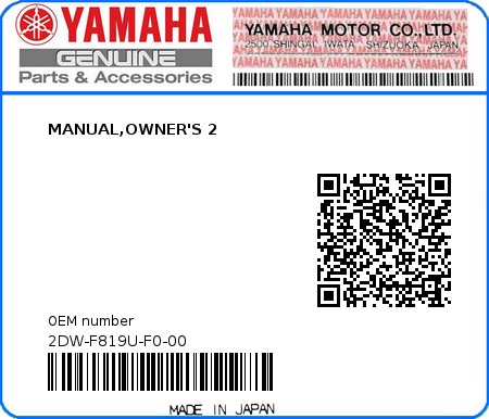 Product image: Yamaha - 2DW-F819U-F0-00 - MANUAL,OWNER'S 2  0