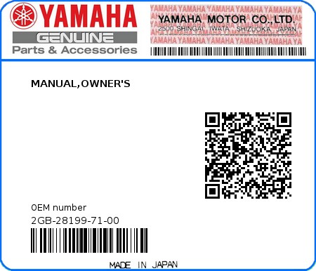 Product image: Yamaha - 2GB-28199-71-00 - MANUAL,OWNER'S  0