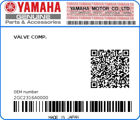 Product image: Yamaha - 2GC2316A0000 - VALVE COMP.  0