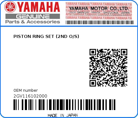 Product image: Yamaha - 2GV116102000 - PISTON RING SET (2ND O/S)  0