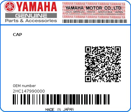 Product image: Yamaha - 2HC147990000 - CAP  0