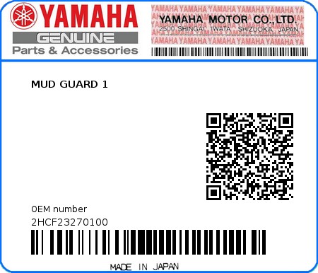 Product image: Yamaha - 2HCF23270100 - MUD GUARD 1  0